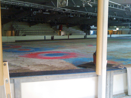 The rink viewed from an opening in the pro shop during construction
