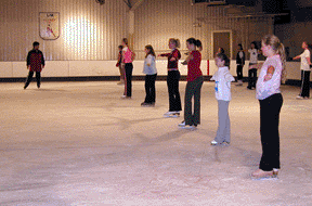 Stroking class in a line getting ready to skate out