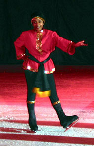 A skater dressed as a russian dancer
